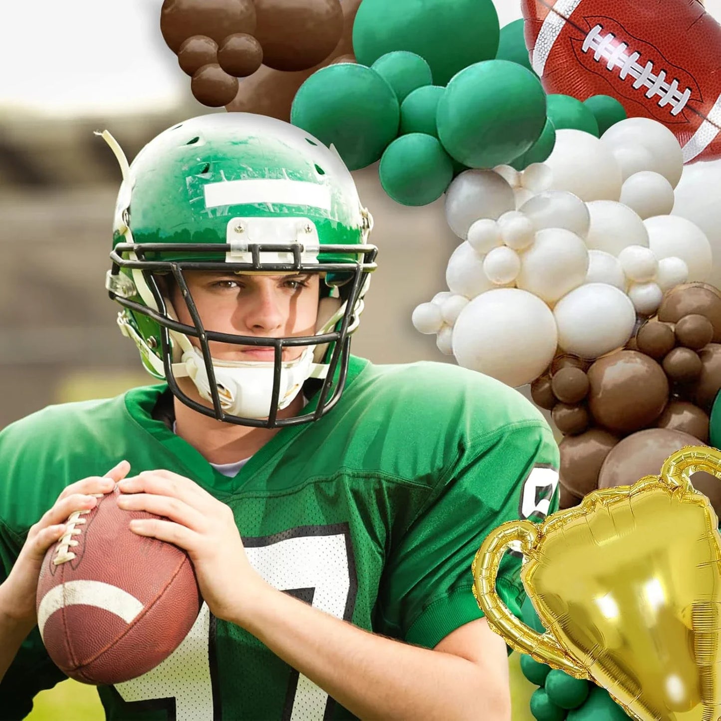 112-Piece Rugby-Themed Balloon Arch Garland Set, White, Sand Green,