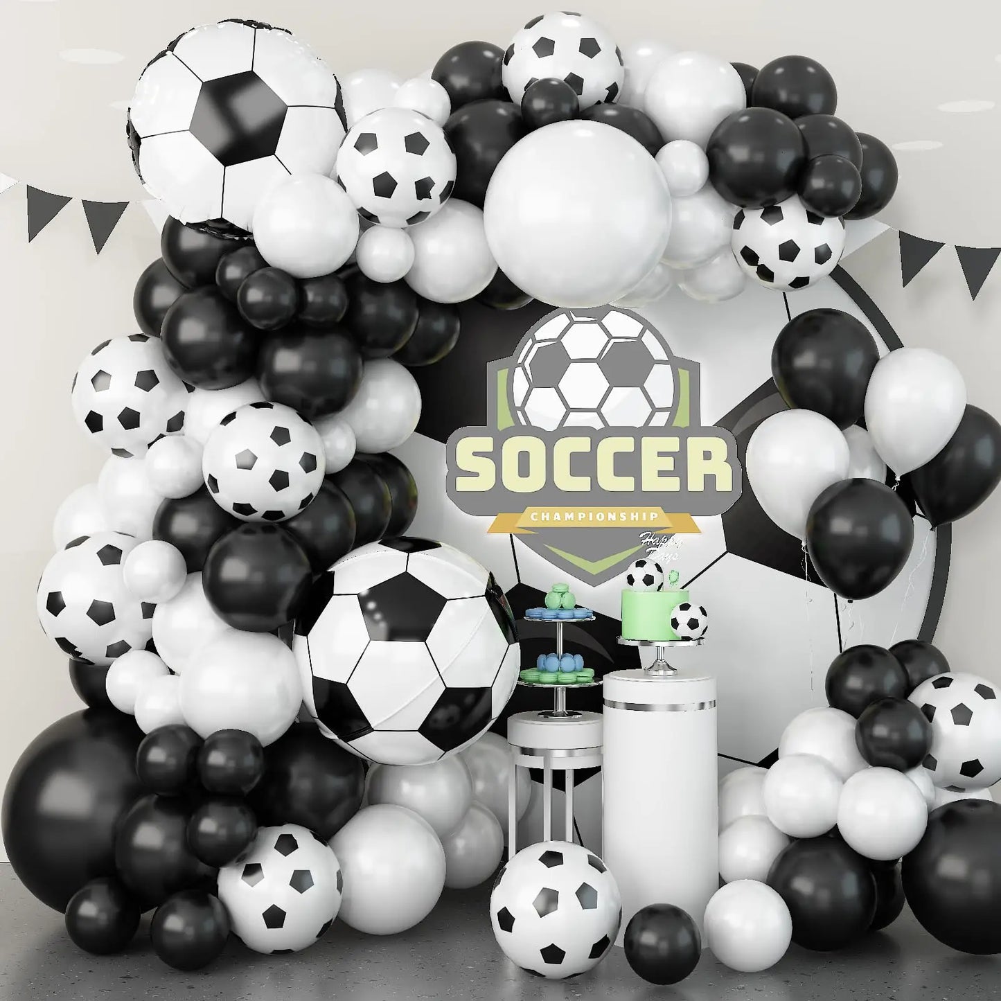 Football Theme Party Balloons Garland Arch Kit Black White 4D Soccer