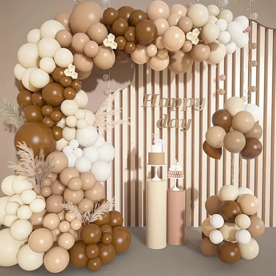 142pcs Cartoon Bear Khaki White Skin Latex Balloons Garland Arch Kit