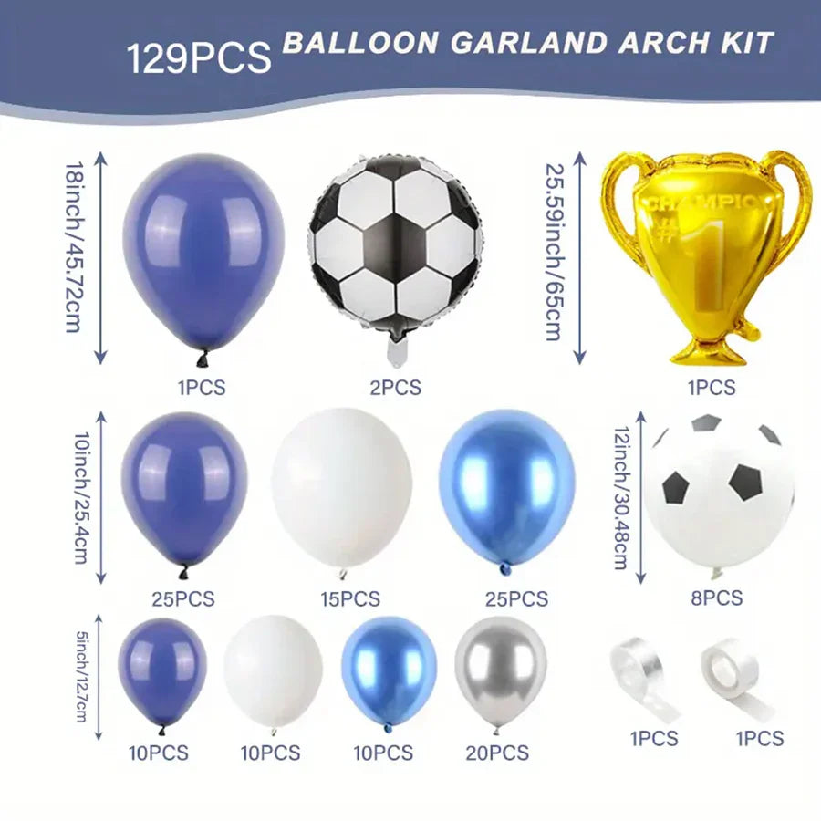 129pcs Football Theme Night Blue White Latex Balloons Garland Arch Kit