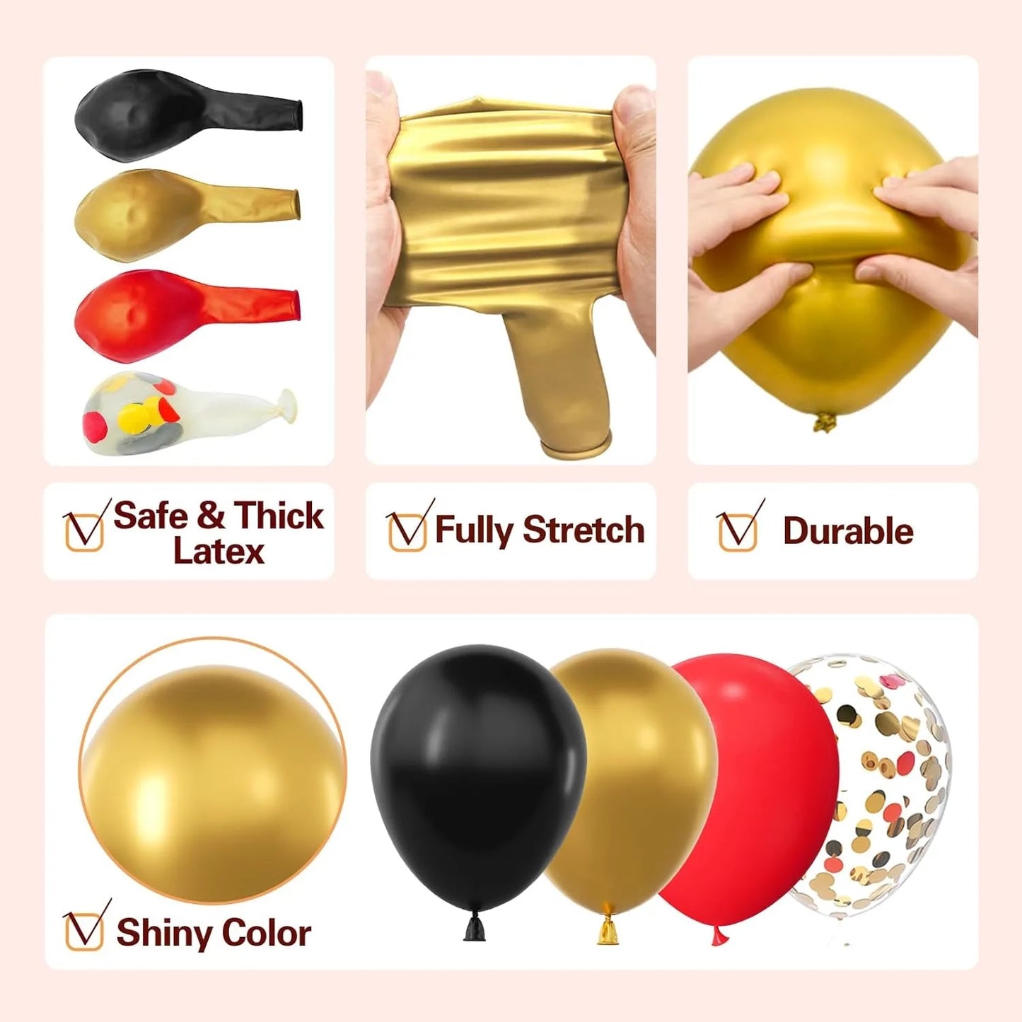 137Pcs Red Black and Gold Confetti with Starburst Balloons Garland