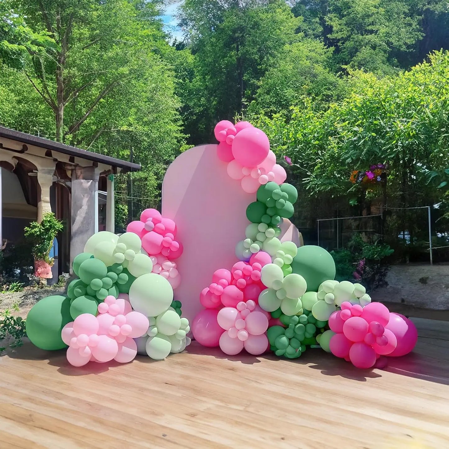 107Pcs Hot Pink Green Balloons Garland Arch Kit Macaroon Pink Green Balloons for Baby Shower Wedding Bridal Shower Party Decor