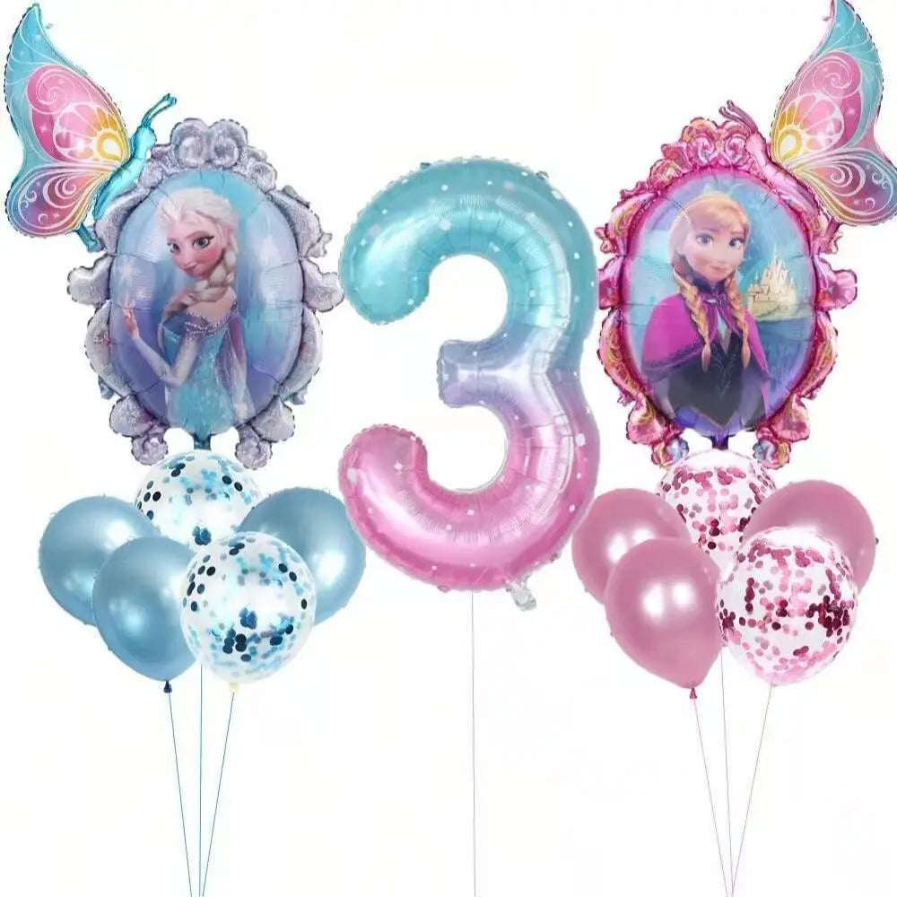 Frozen Foil Balloons Garland Arch Kit Blue Anime Number 1-9th Birthday Party Decor for Girls Wedding Baby Shower Party Supplies