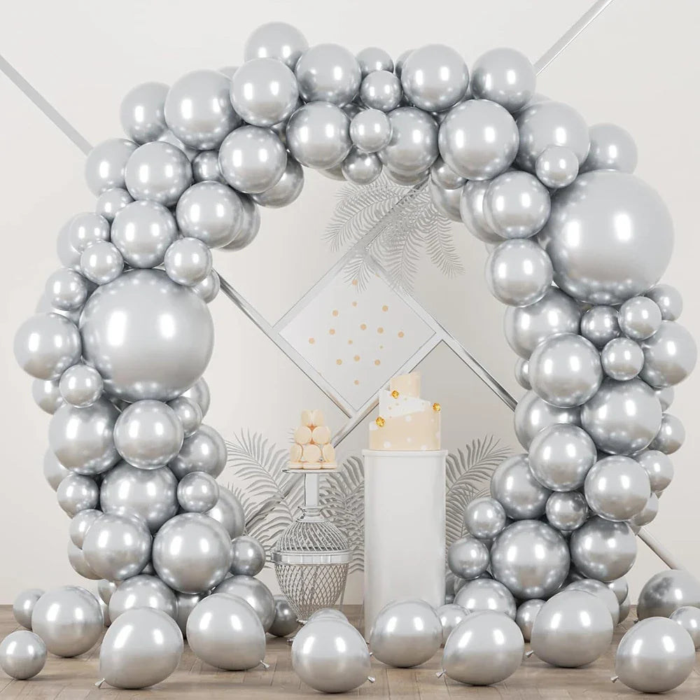 68Pcs Metallic Silver Balloons Garland Arch Kit Chrome Silver Confetti Latex Ballon Graduation Wedding Birthday Party Decoration
