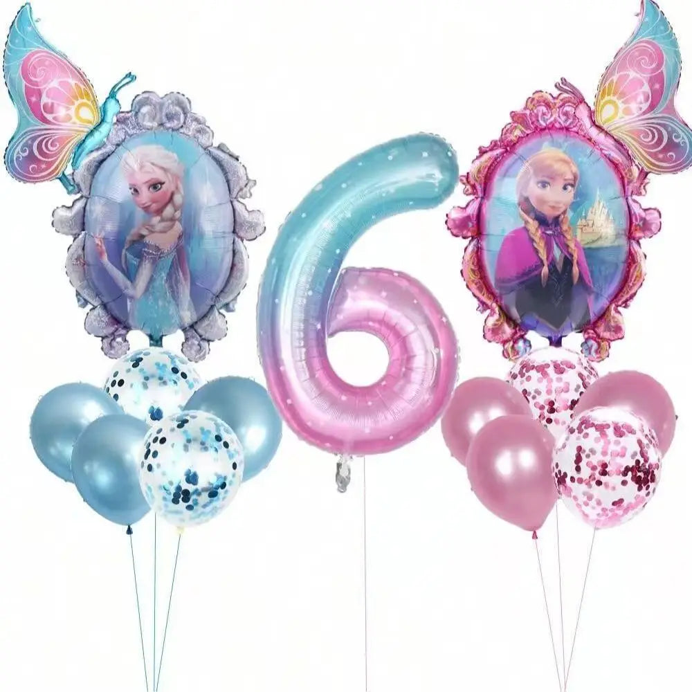 Frozen Foil Balloons Garland Arch Kit Blue Anime Number 1-9th Birthday Party Decor for Girls Wedding Baby Shower Party Supplies