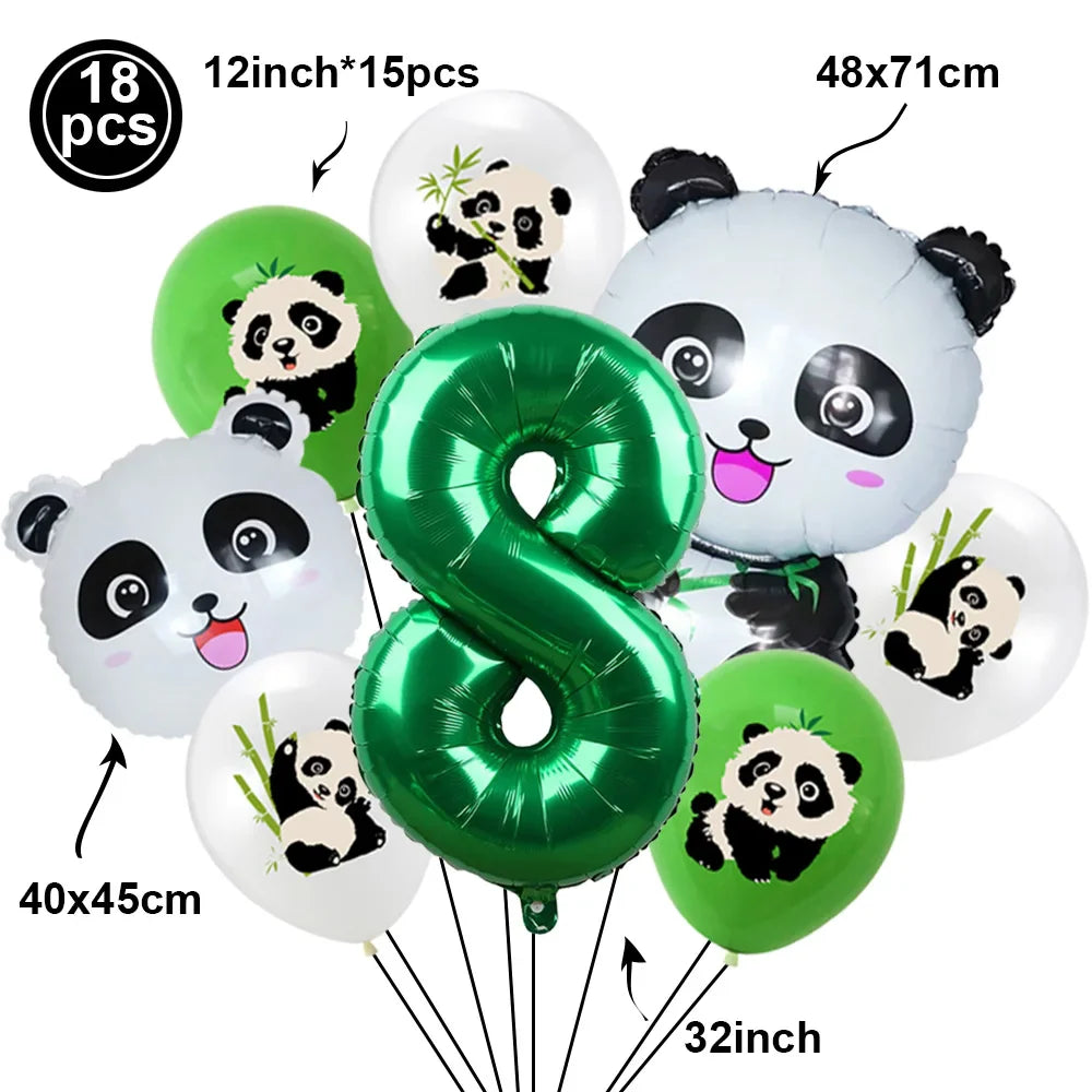 Cartoon Panda Animal Green 32inch Foil Number Balloon Set Children Birthday Party DIY Decoration Baby Shower Kids Animal Balloon