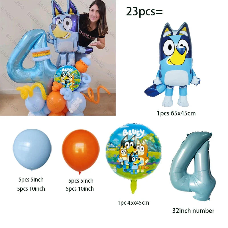 23pcs Bluey Bingo Theme Foil Balloons Set Latex Balloon Kids Birthday Party Decoration Number Balloon Globos