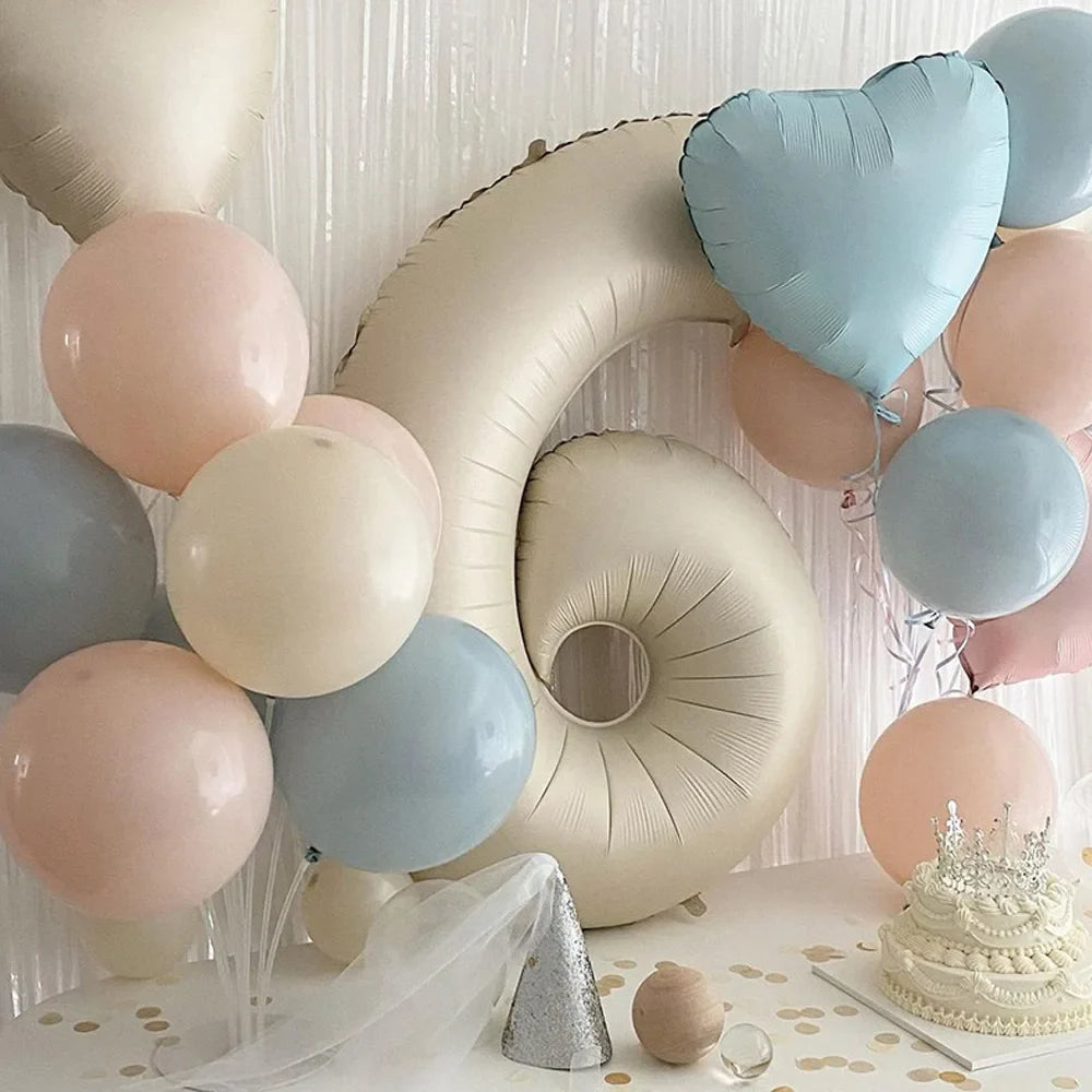 1Pcs Cream Number Birthday Balloons 32/40inch White Brown Caramel Beige Large Number Foil Balloon for Birthday Anniversary Decor