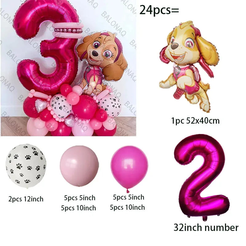 24pcs Paw Patrol Children's Birthday Party Decoration Girls Boys Anime Cartoon Balloon Set Dogs Skye Chase Balloons Baby Shower