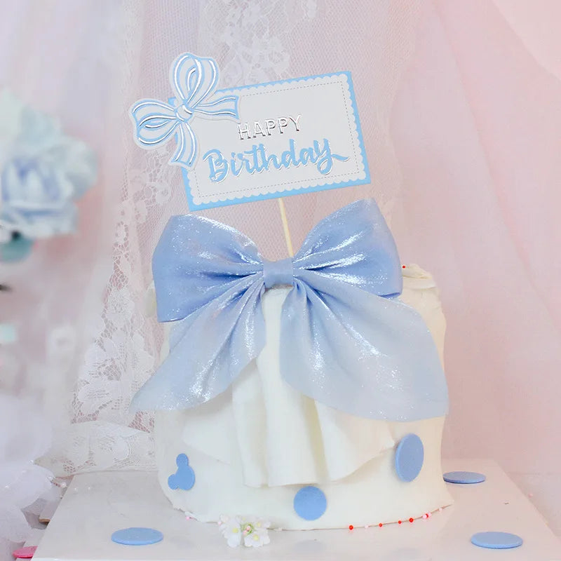Blue Bow Birthday Party Decor Girl's Bow Birthday Decor Blue Bow Balloons Banner Garland Cake Toppers Bow Themed Party Decor