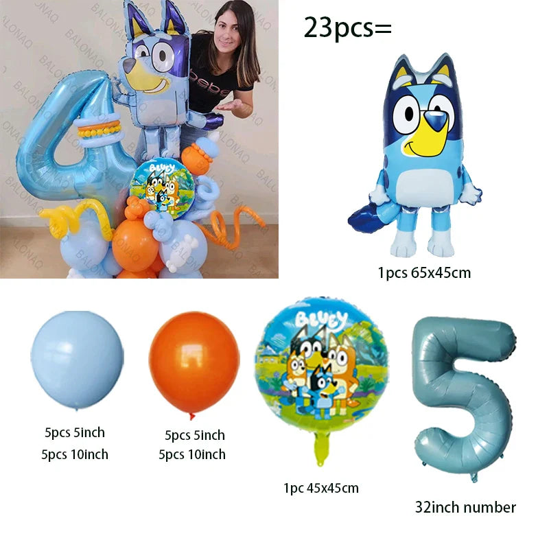 23pcs Bluey Bingo Theme Foil Balloons Set Latex Balloon Kids Birthday Party Decoration Number Balloon Globos