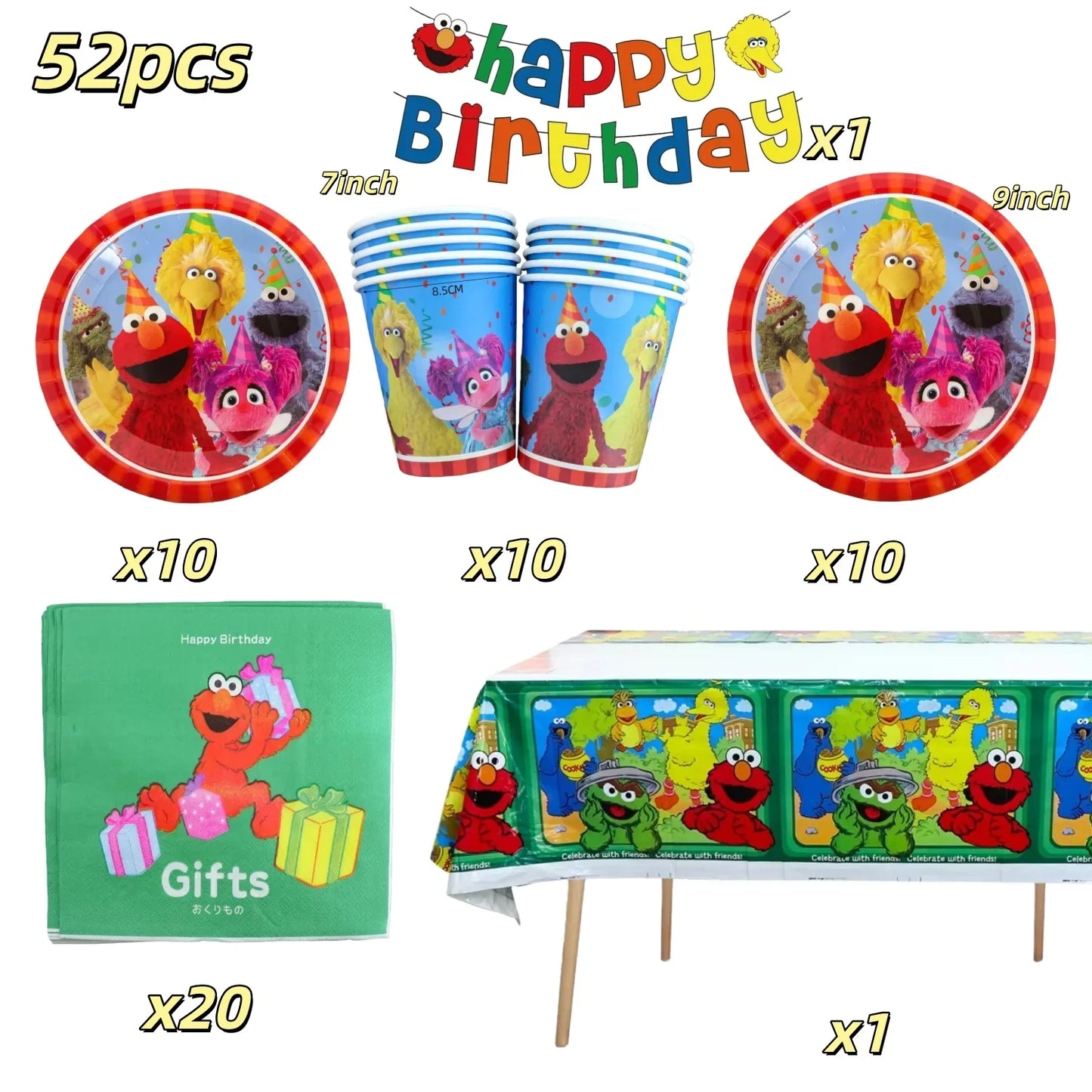 Cute S&Sesames Street Birthday Party Decorations Moster Theme Tableware Cake Topper Balloon Party Favors Kids Baby Shower Decor