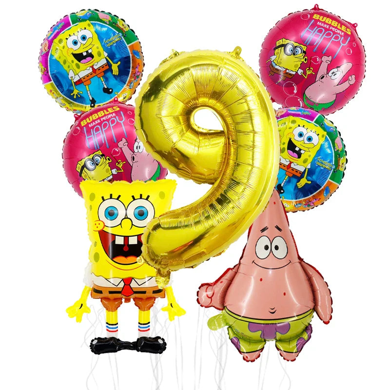 7pcs Spongebob Birthday Balloon Set Patrick Star Foil Number Latex Balloon Baby Shower Party Decorations Supplies Globos