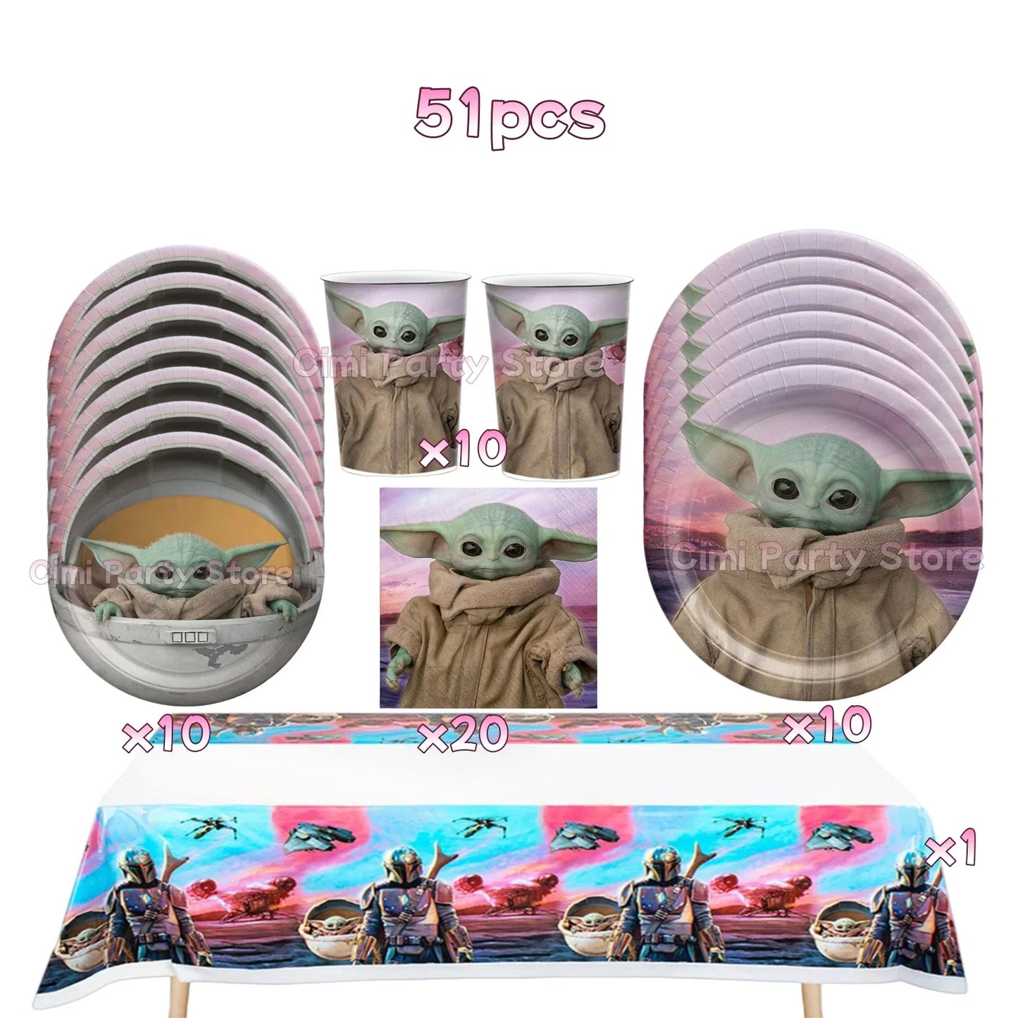 Cute Yodaes Baby Birthday Party Decorations Cup Plate Napkin Cake Topper Tablecloth Balloon Banner Favors Kids Boys Baby Shower