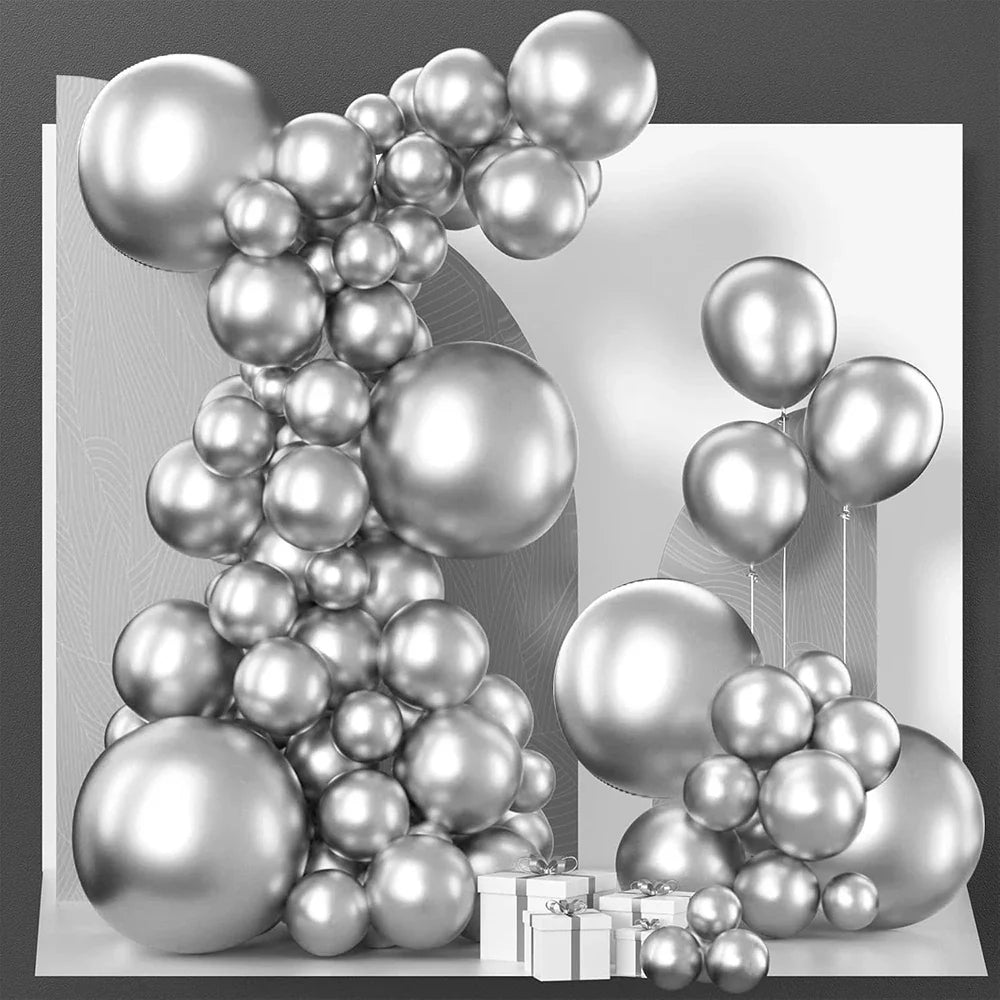68Pcs Metallic Silver Balloons Garland Arch Kit Chrome Silver Confetti Latex Ballon Graduation Wedding Birthday Party Decoration
