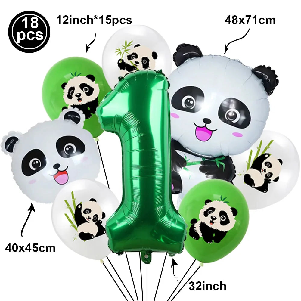 Cartoon Panda Animal Green 32inch Foil Number Balloon Set Children Birthday Party DIY Decoration Baby Shower Kids Animal Balloon