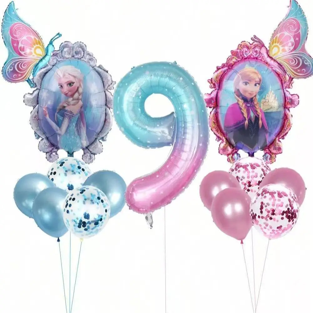 Frozen Foil Balloons Garland Arch Kit Blue Anime Number 1-9th Birthday Party Decor for Girls Wedding Baby Shower Party Supplies