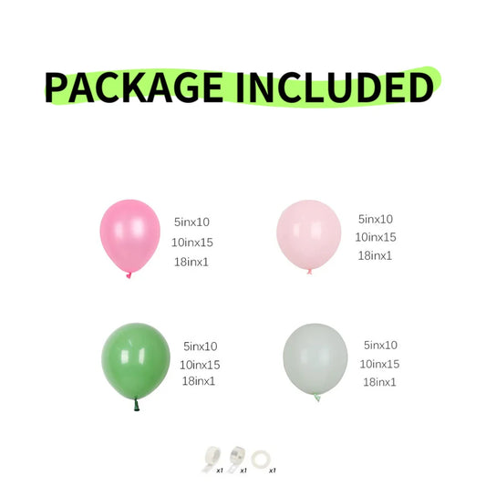 107Pcs Hot Pink Green Balloons Garland Arch Kit Macaroon Pink Green Balloons for Baby Shower Wedding Bridal Shower Party Decor
