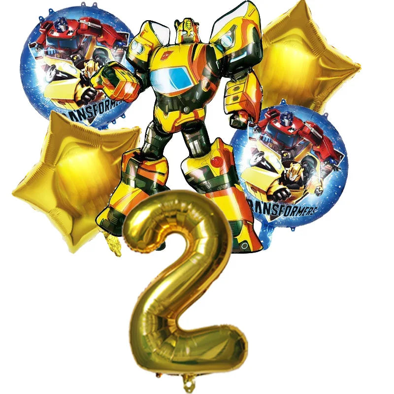 6pcs Transformers Optimus Prime Bumblebee Shaped Theme Aluminum Film Balloon Birthday Set Party Festival Background