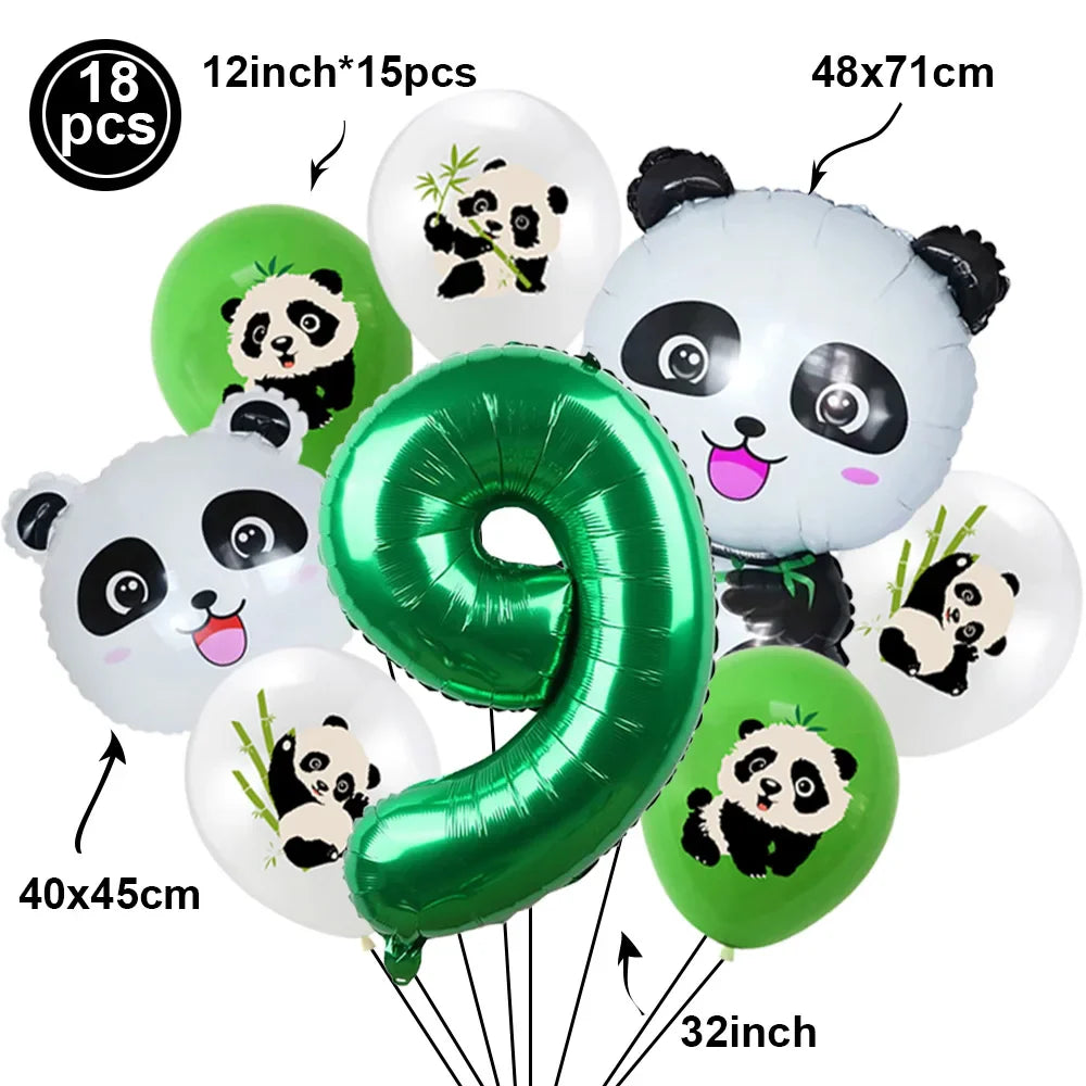 Cartoon Panda Animal Green 32inch Foil Number Balloon Set Children Birthday Party DIY Decoration Baby Shower Kids Animal Balloon