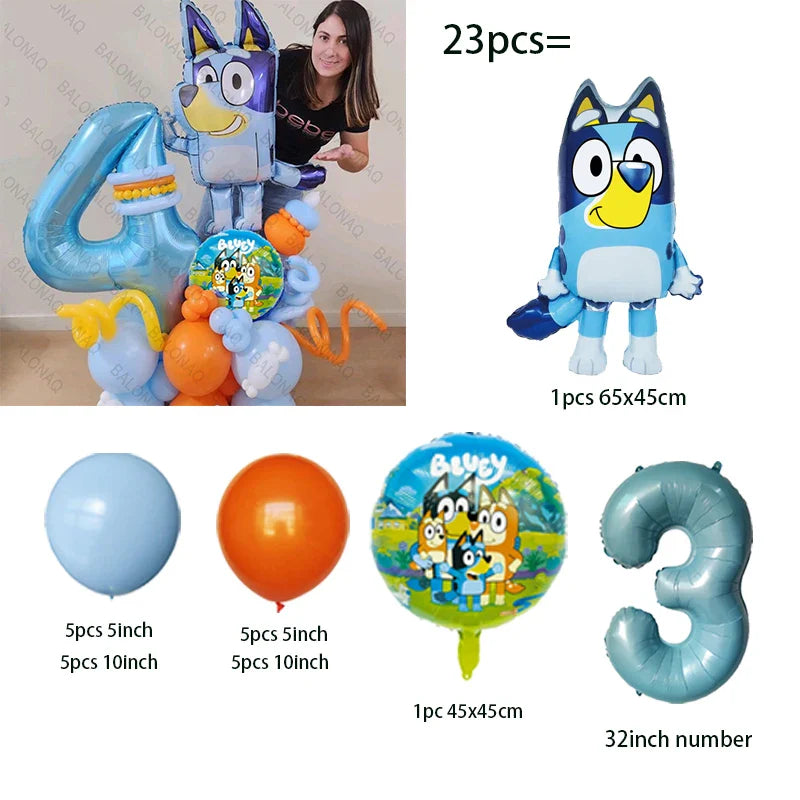 23pcs Bluey Bingo Theme Foil Balloons Set Latex Balloon Kids Birthday Party Decoration Number Balloon Globos