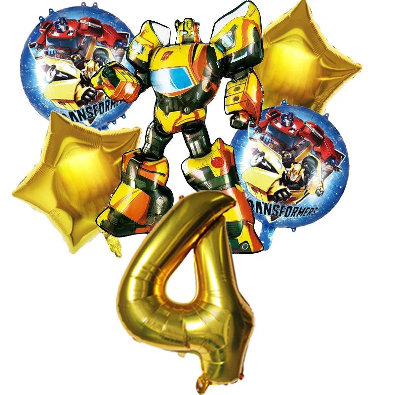 6pcs Transformers Optimus Prime Bumblebee Shaped Theme Aluminum Film Balloon Birthday Set Party Festival Background