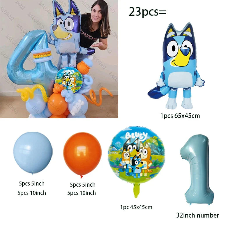 23pcs Bluey Bingo Theme Foil Balloons Set Latex Balloon Kids Birthday Party Decoration Number Balloon Globos