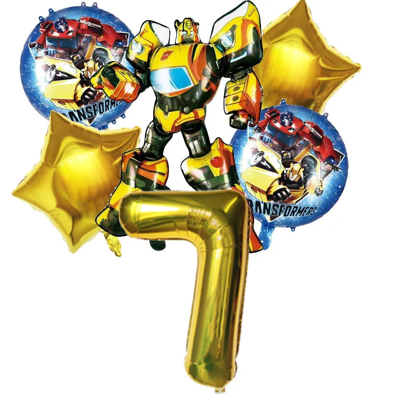 6pcs Transformers Optimus Prime Bumblebee Shaped Theme Aluminum Film Balloon Birthday Set Party Festival Background
