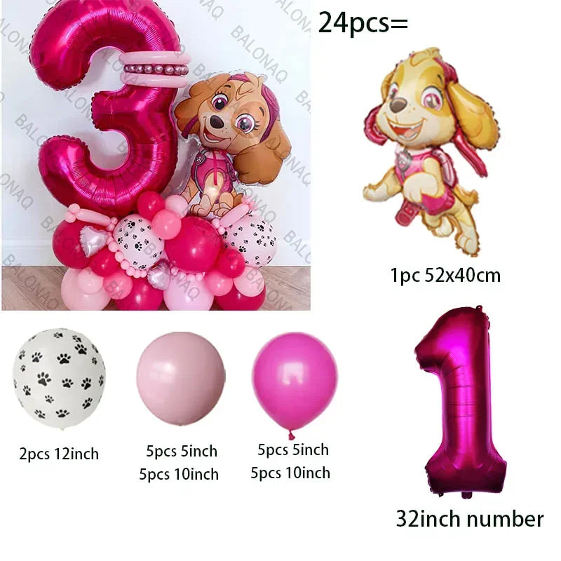 24pcs Paw Patrol Children's Birthday Party Decoration Girls Boys Anime Cartoon Balloon Set Dogs Skye Chase Balloons Baby Shower