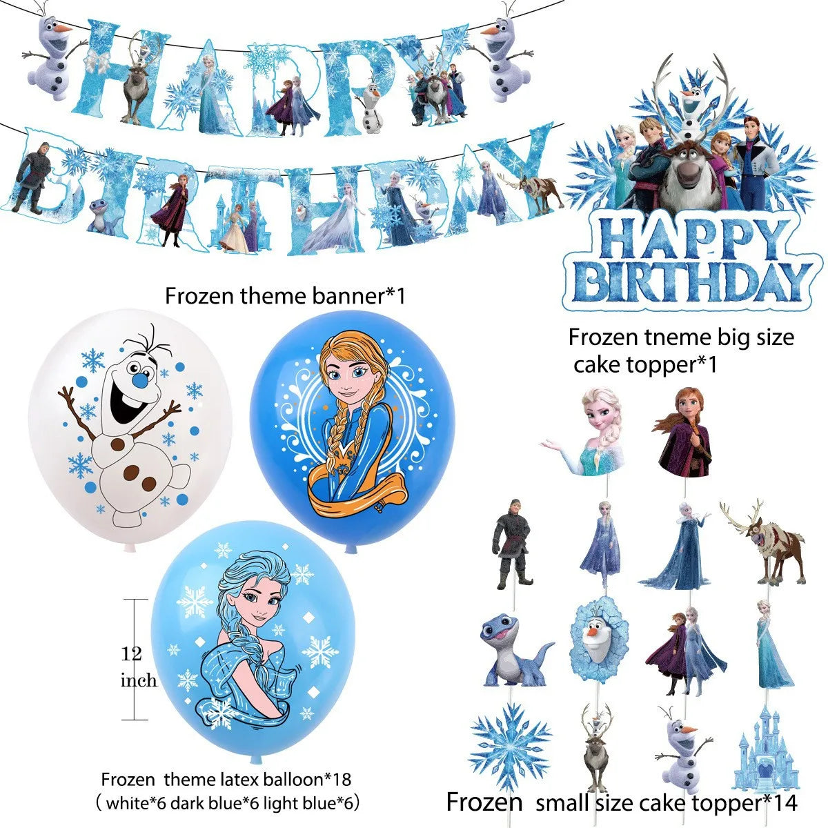 Frozen Theme Party Balloon Set Elsa HAPPY BIRTHDAY Paper Banner DIY Cake Toppers 12inch Latex Balloon Birthday Party Decorations