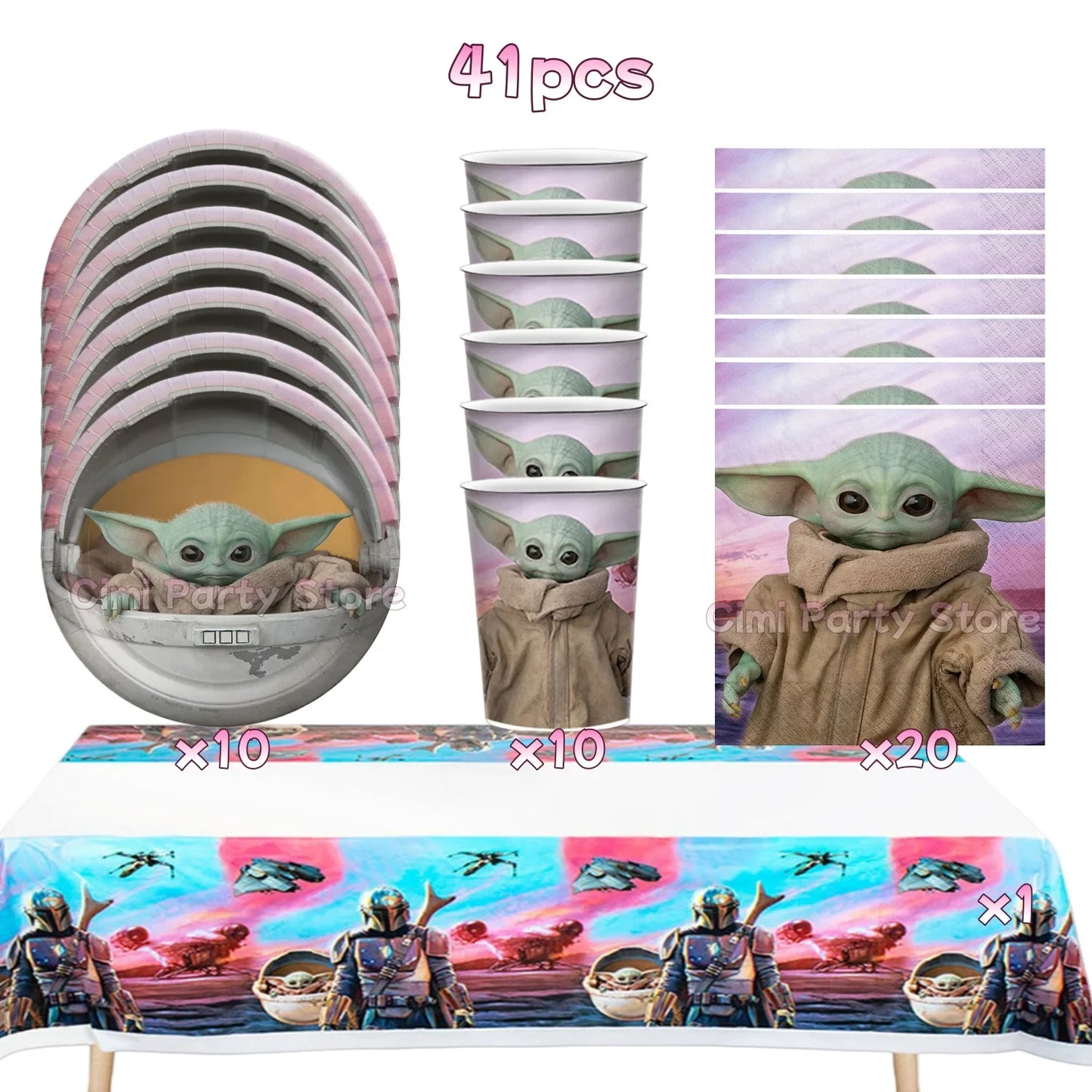 Cute Yodaes Baby Birthday Party Decorations Cup Plate Napkin Cake Topper Tablecloth Balloon Banner Favors Kids Boys Baby Shower