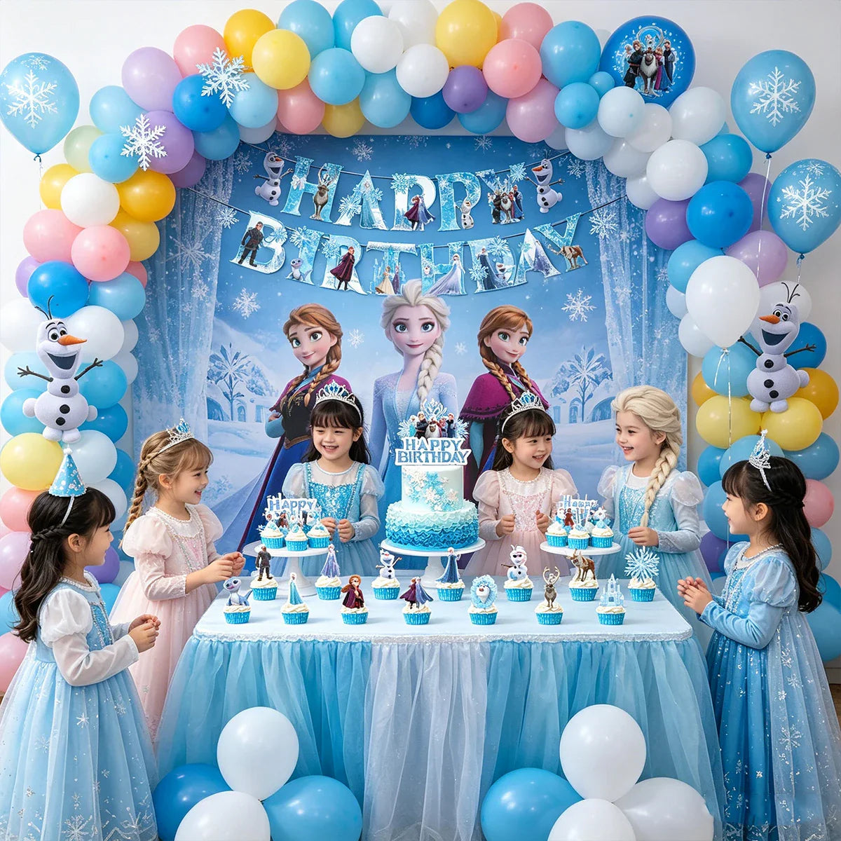 Frozen Theme Party Balloon Set Elsa HAPPY BIRTHDAY Paper Banner DIY Cake Toppers 12inch Latex Balloon Birthday Party Decorations
