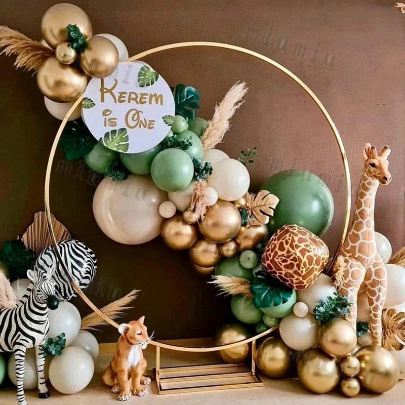 Sage Green Brown Wildlife Themed Balloon Garland Arch Kit Deer Print for Jungle Safari Kid Birthday Baby Shower Party Decoration