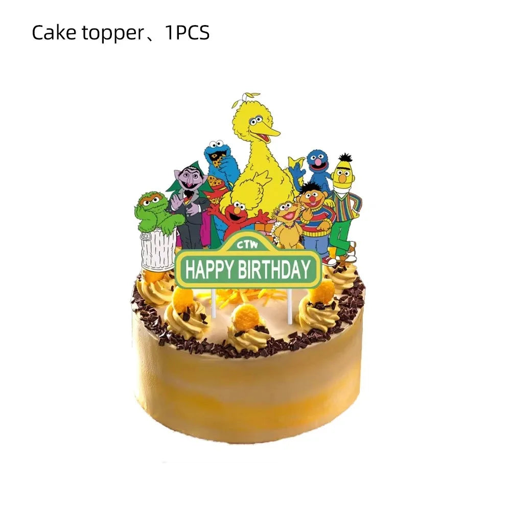 Cute S&Sesames Street Birthday Party Decorations Moster Theme Tableware Cake Topper Balloon Party Favors Kids Baby Shower Decor