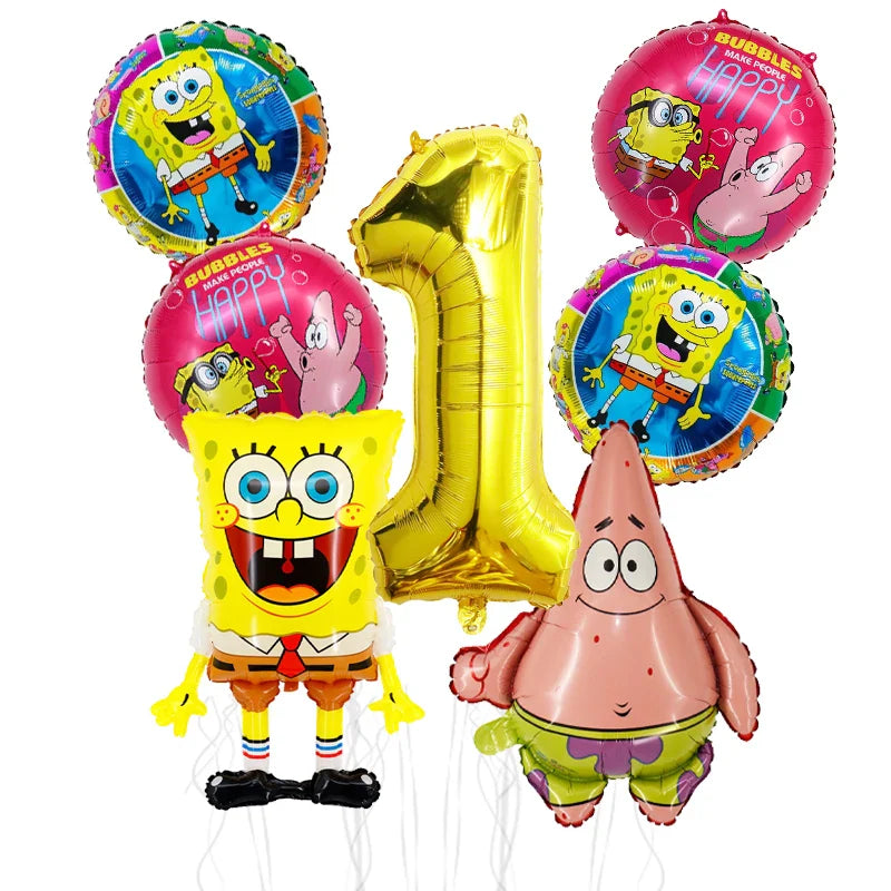 7pcs Spongebob Birthday Balloon Set Patrick Star Foil Number Latex Balloon Baby Shower Party Decorations Supplies Globos