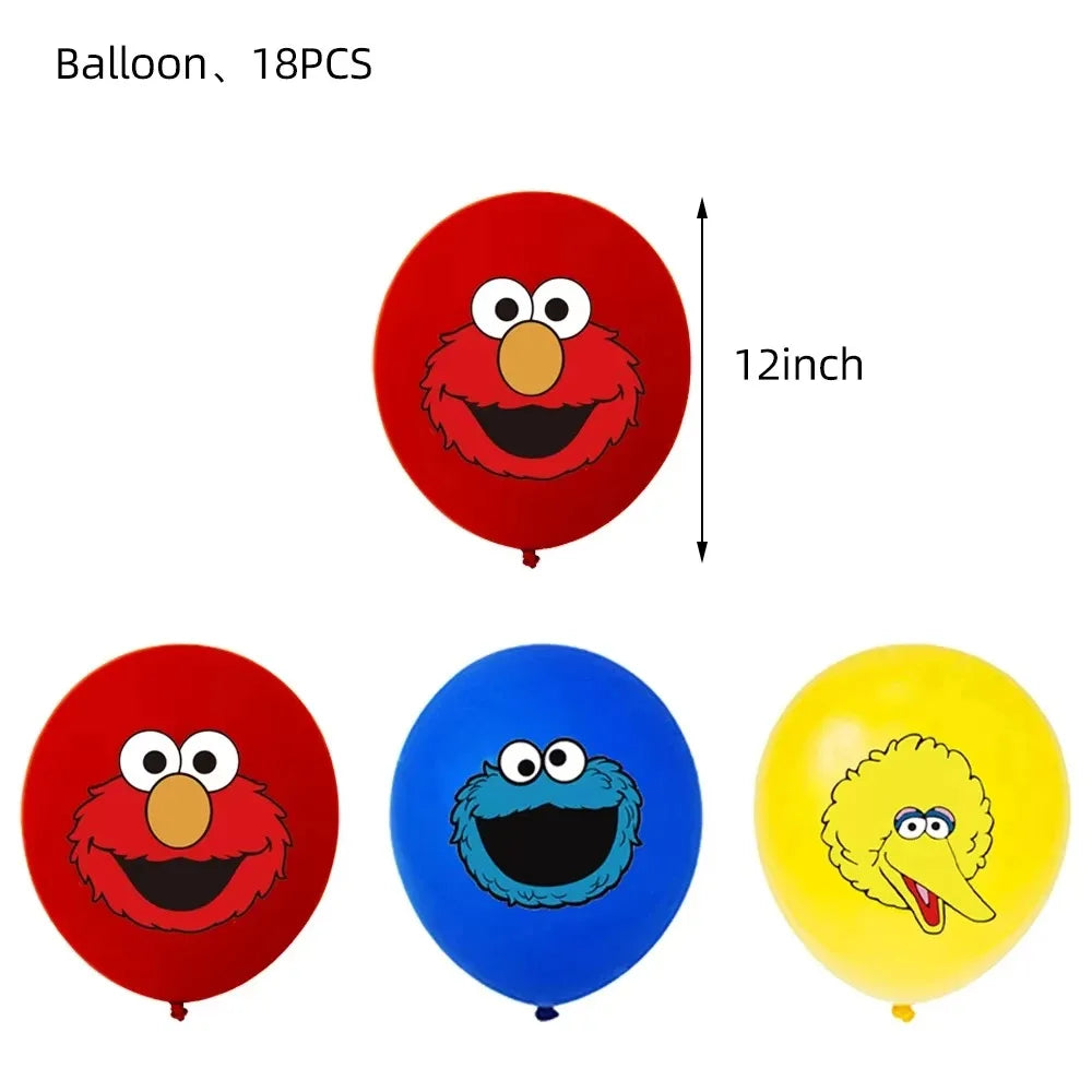 Cute S&Sesames Street Birthday Party Decorations Moster Theme Tableware Cake Topper Balloon Party Favors Kids Baby Shower Decor