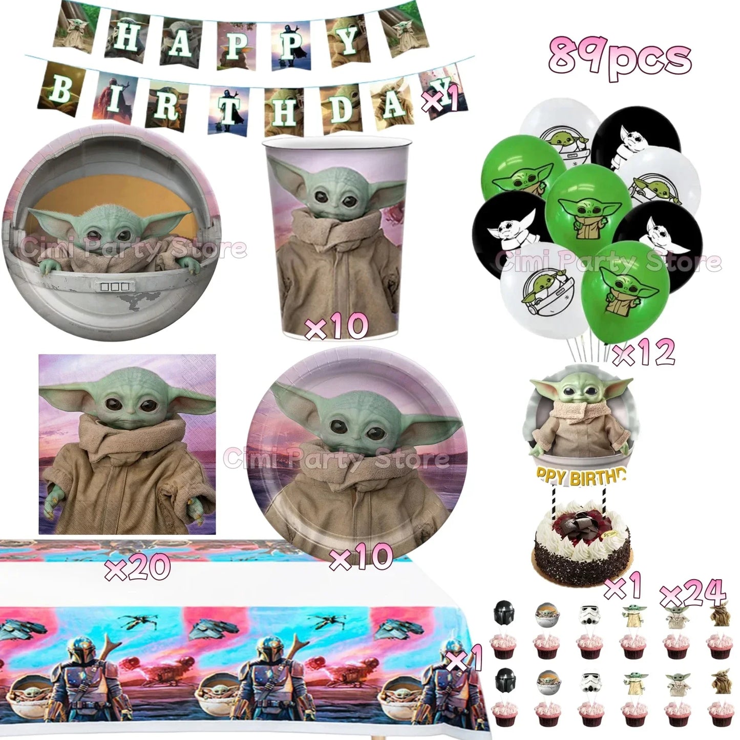Cute Yodaes Baby Birthday Party Decorations Cup Plate Napkin Cake Topper Tablecloth Balloon Banner Favors Kids Boys Baby Shower