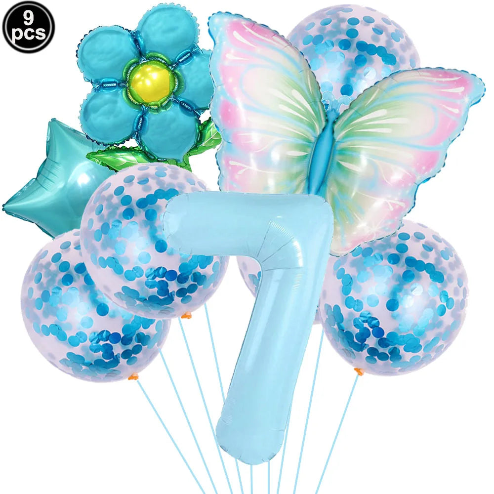 Blue Bow Birthday Party Decor Girl's Bow Birthday Decor Blue Bow Balloons Banner Garland Cake Toppers Bow Themed Party Decor
