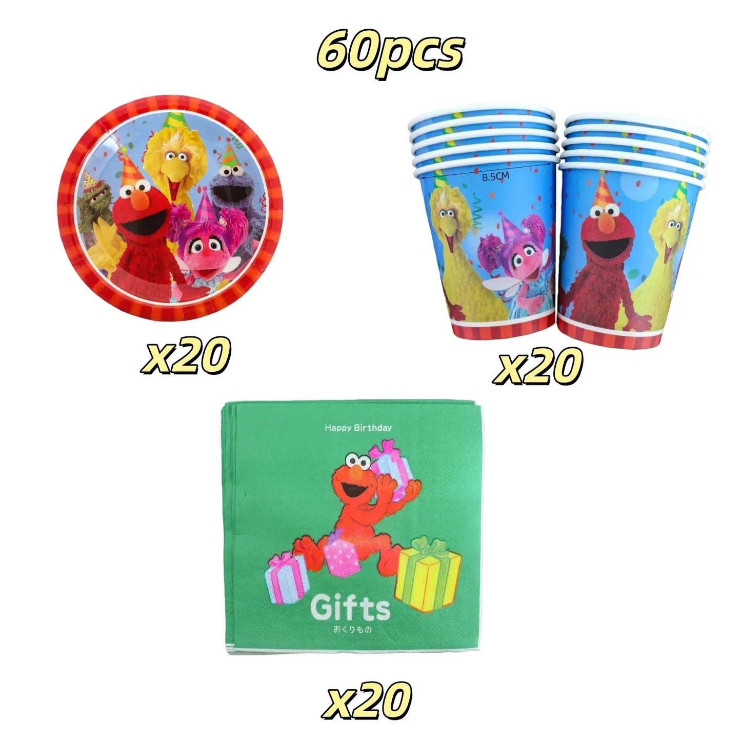 Cute S&Sesames Street Birthday Party Decorations Moster Theme Tableware Cake Topper Balloon Party Favors Kids Baby Shower Decor