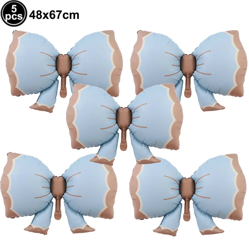Blue Bow Birthday Party Decor Girl's Bow Birthday Decor Blue Bow Balloons Banner Garland Cake Toppers Bow Themed Party Decor
