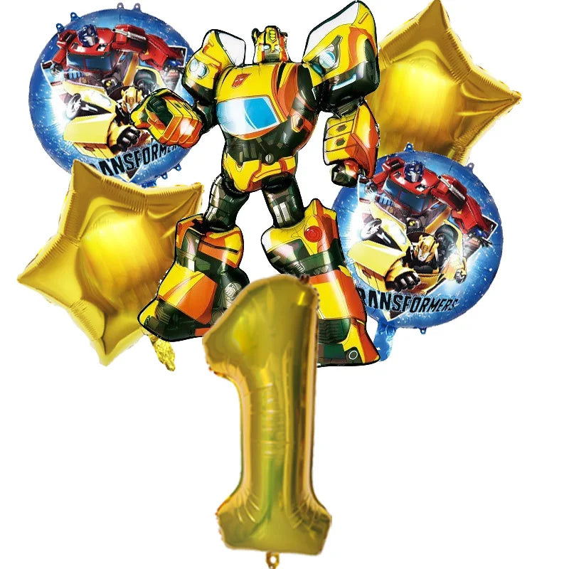 6pcs Transformers Optimus Prime Bumblebee Shaped Theme Aluminum Film Balloon Birthday Set Party Festival Background