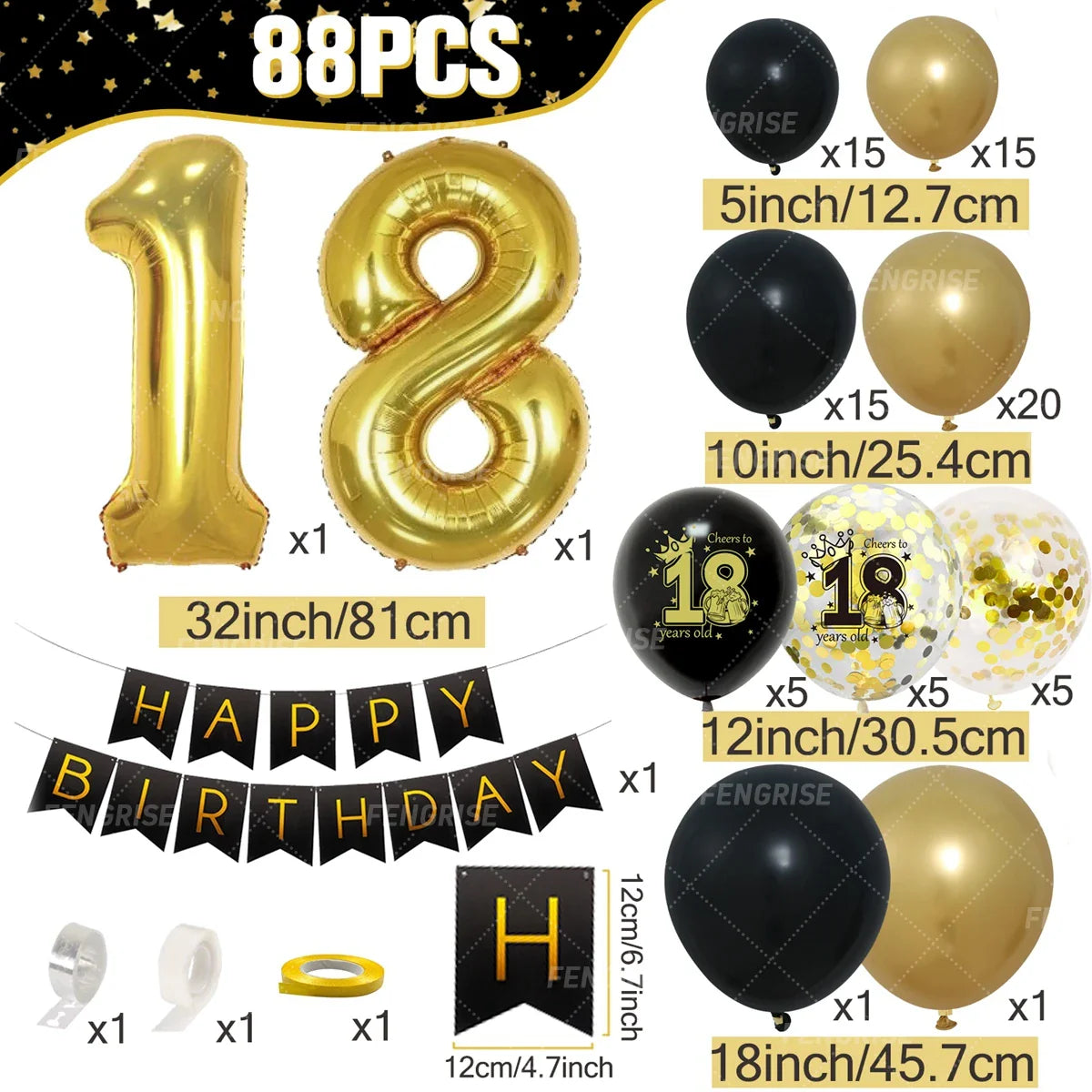 Black Gold Balloon Garland Arch Kit Happy 18 30 40 50 Year Old Birthday Party Decor Adults Anniversary Confetti Latex Balloon