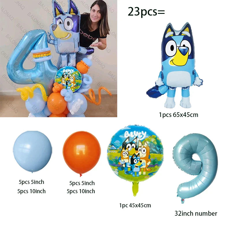 23pcs Bluey Bingo Theme Foil Balloons Set Latex Balloon Kids Birthday Party Decoration Number Balloon Globos