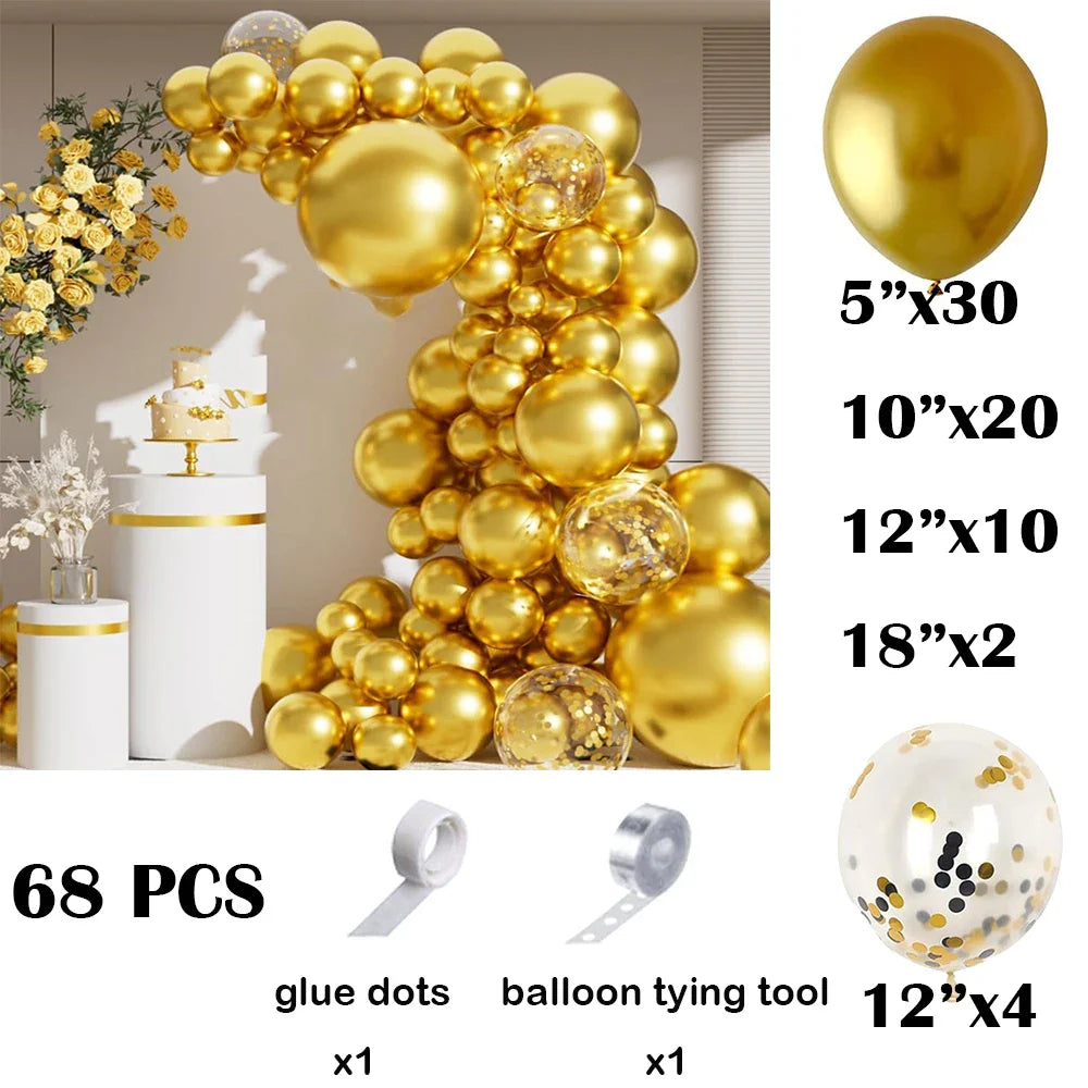 68Pcs Metallic Silver Balloons Garland Arch Kit Chrome Silver Confetti Latex Ballon Graduation Wedding Birthday Party Decoration