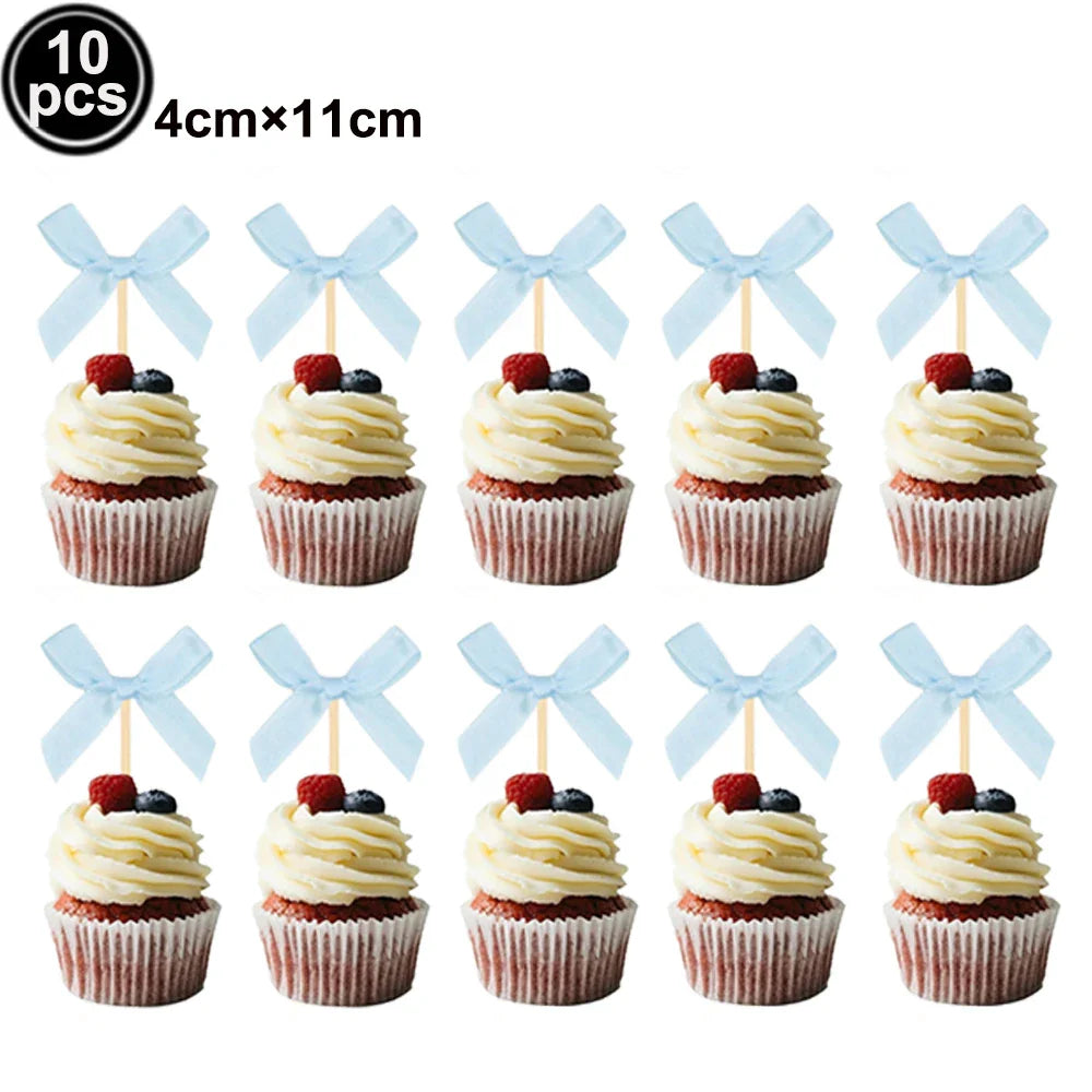 Blue Bow Birthday Party Decor Girl's Bow Birthday Decor Blue Bow Balloons Banner Garland Cake Toppers Bow Themed Party Decor