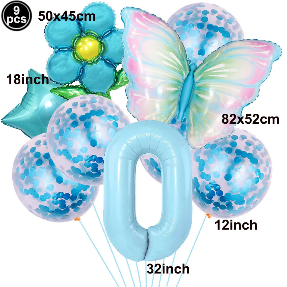 Blue Bow Birthday Party Decor Girl's Bow Birthday Decor Blue Bow Balloons Banner Garland Cake Toppers Bow Themed Party Decor