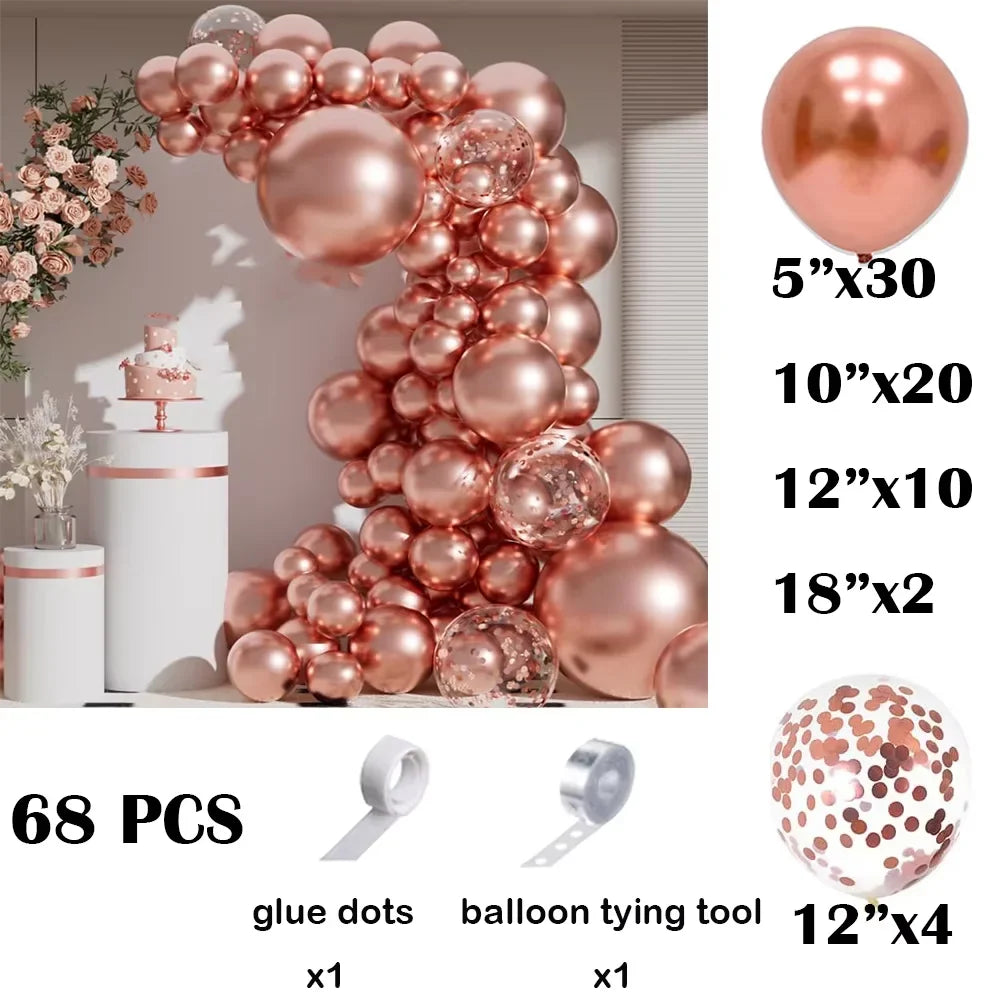 68Pcs Metallic Silver Balloons Garland Arch Kit Chrome Silver Confetti Latex Ballon Graduation Wedding Birthday Party Decoration