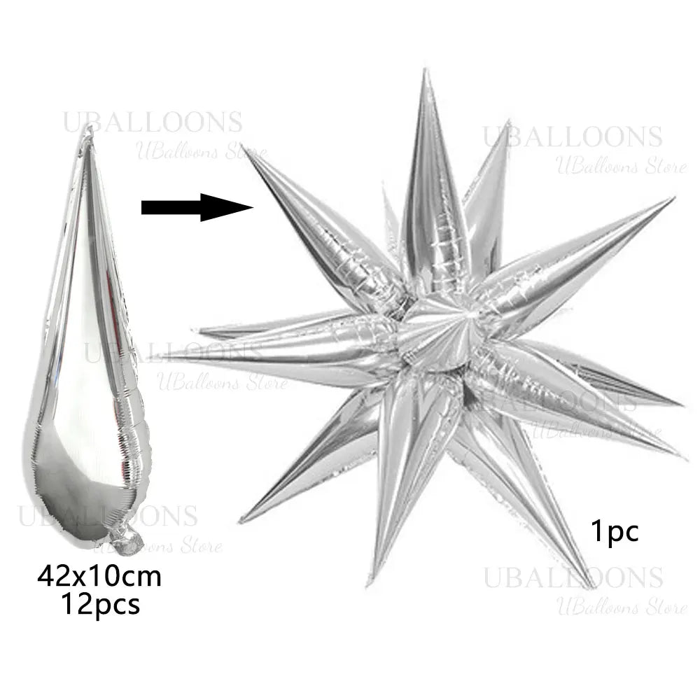 12 Point Metal Starburst Balloons Metallic Silver Gold Explosion Star Foil Balloons for Birthday Wedding Christmas Party Decor
