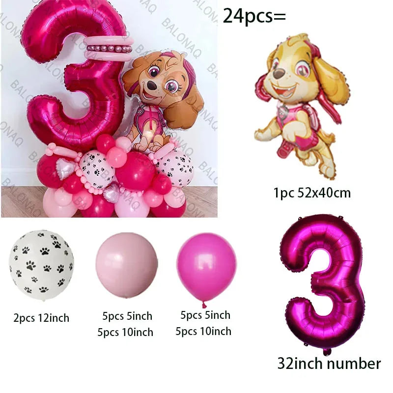 24pcs Paw Patrol Children's Birthday Party Decoration Girls Boys Anime Cartoon Balloon Set Dogs Skye Chase Balloons Baby Shower