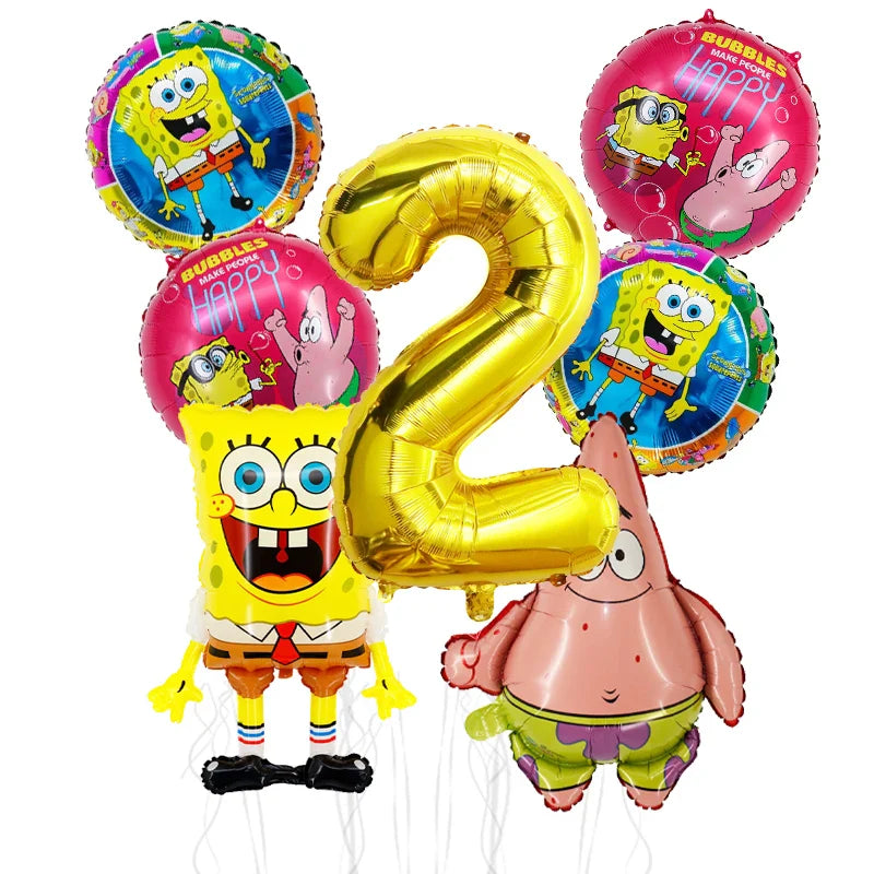 7pcs Spongebob Birthday Balloon Set Patrick Star Foil Number Latex Balloon Baby Shower Party Decorations Supplies Globos
